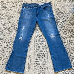 AG Denim The Jodi Cropped Jeans High Rise Slim Flare Distressed Raw Hem